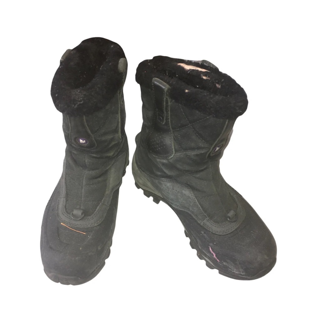 Merrell Winter Boots Black Gray Leather Waterproof Pull On Women Size 5.5